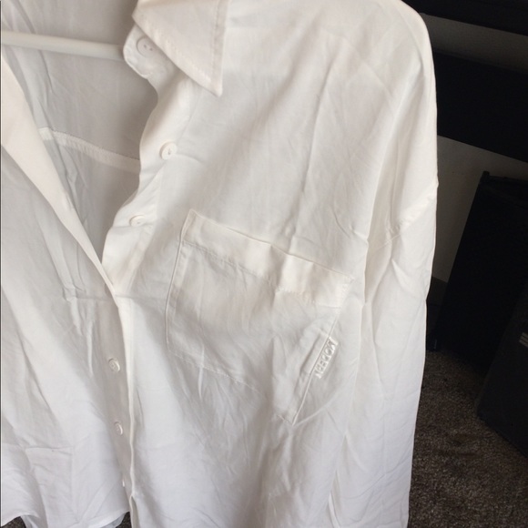 100% Tencel Lyocell Oversized High-Low Drop Shoulder Button Through Shirt Pocket - Picture 12 of 15